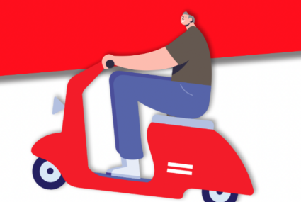 Illustration of a senior riding a scooter